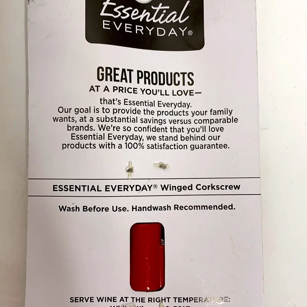 Essential Everyday | Silver & Red Winged Corkscrew | Wine Opener | NWT